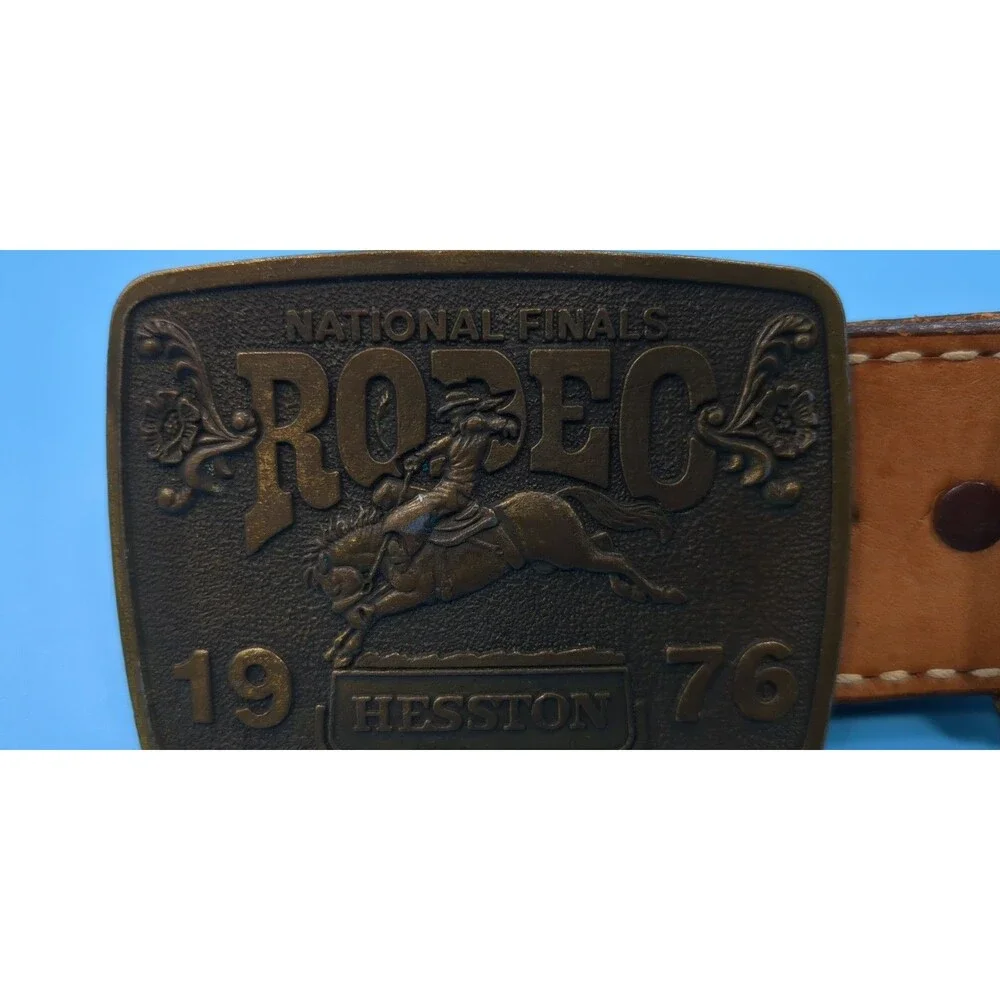 Tony Lama Brown Leather Tooled Belt &1976 Pro Rodeo Buckle Acorns Oak Leaves 29”